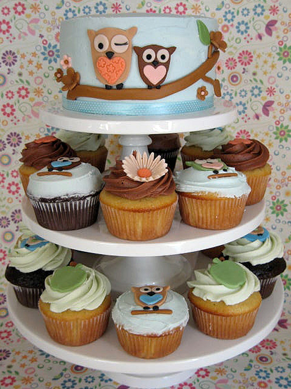 Owl Baby Shower Cake and Cupcakes