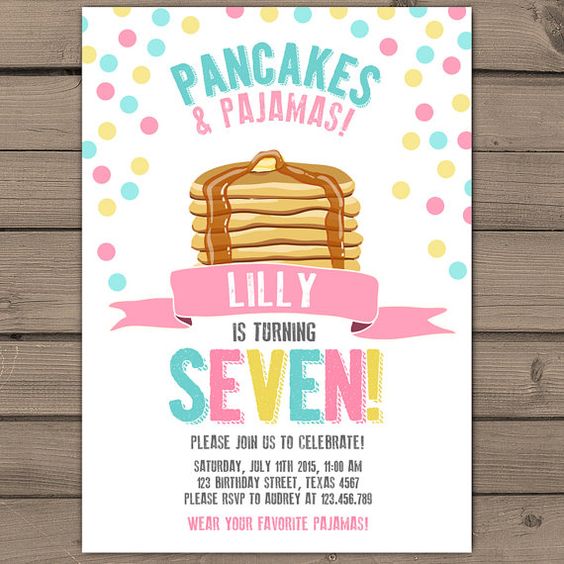 Pancakes and Pajamas Birthday Party Invitations