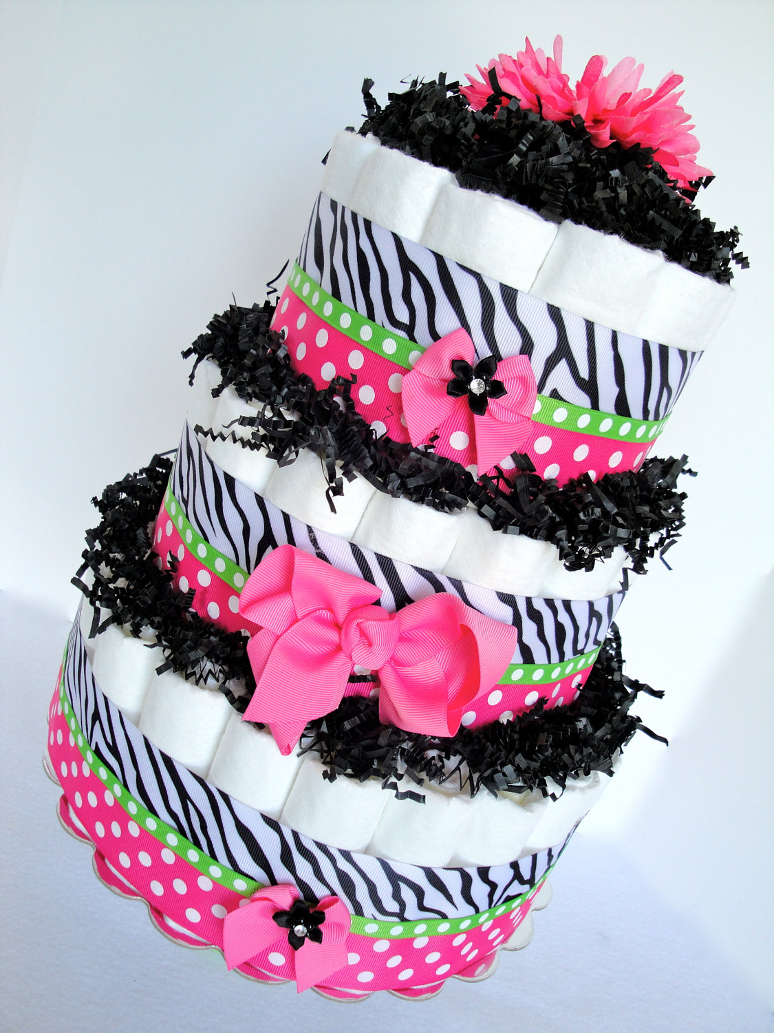 Pink and Black Zebra Diaper Cake