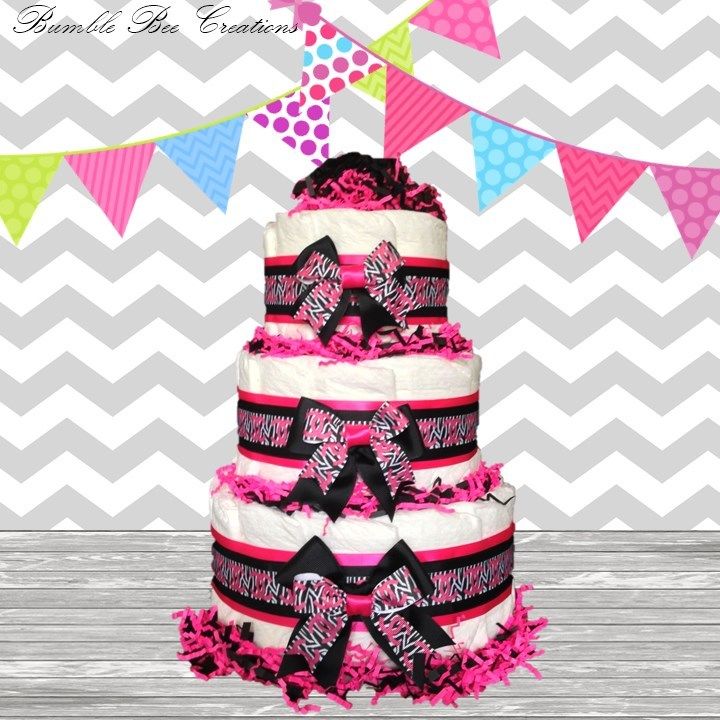 Pink and Black Zebra Print Baby Shower Cake