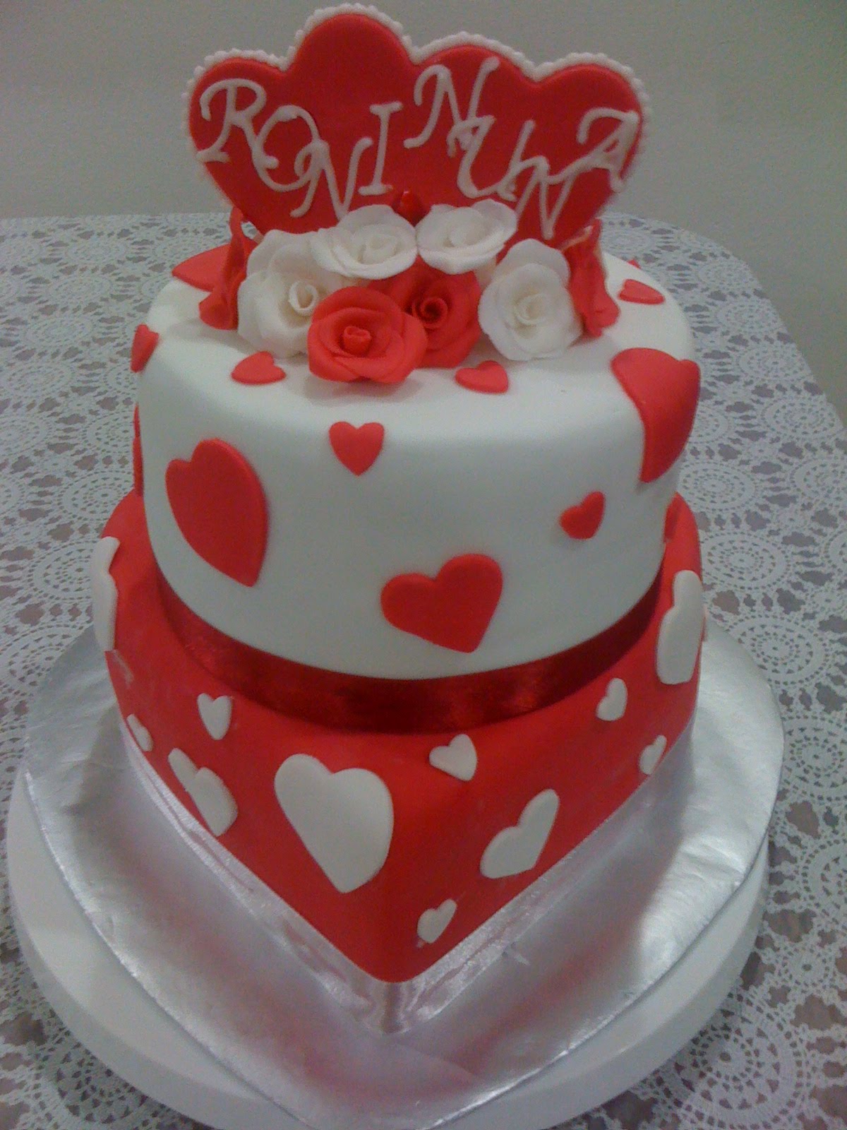 Red and White Heart Wedding Cake