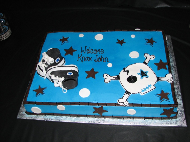 Skull Baby Boy Shower Cake