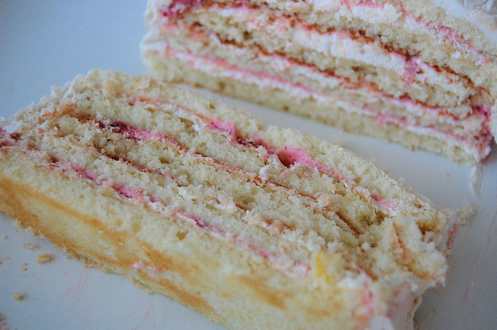 White Almond Cake with Strawberry Filling