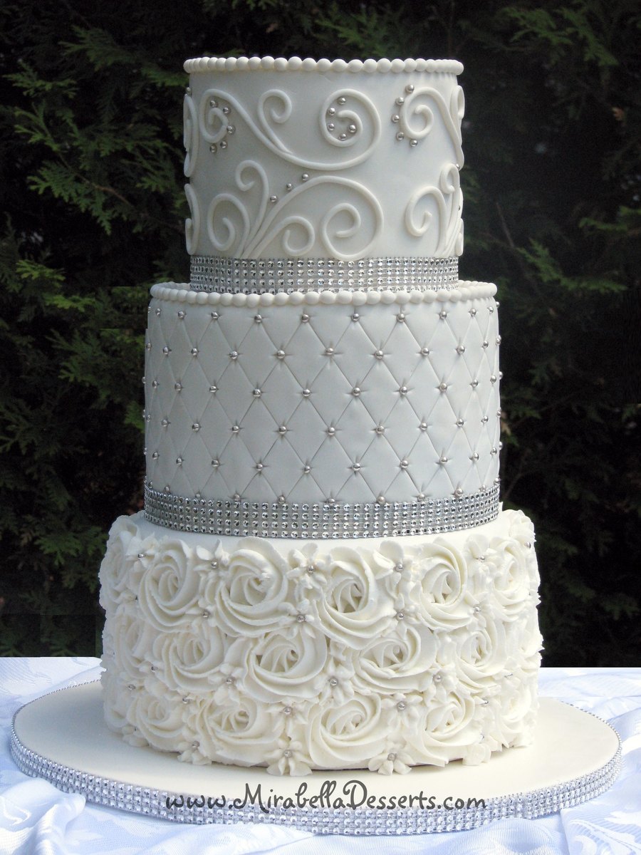 White and Silver Buttercream Wedding Cake