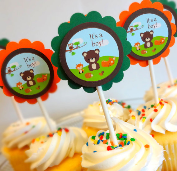 Woodland Theme Baby Shower Cupcake Toppers