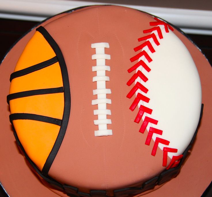 Baseball Football and Basketball Birthday Cake