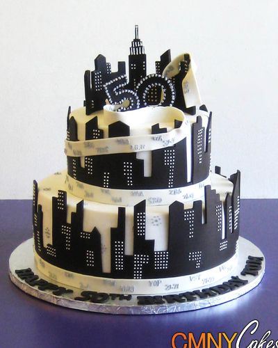 Black and White 50th Birthday Cake