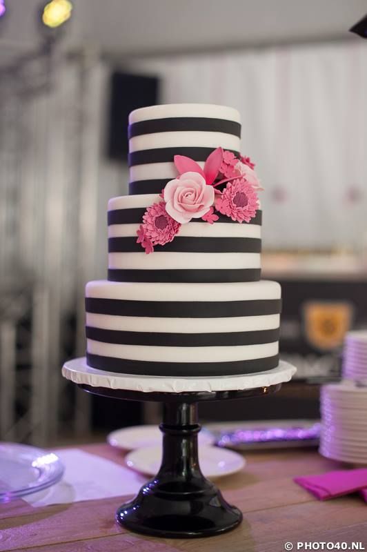 Black and White Striped Wedding Cake