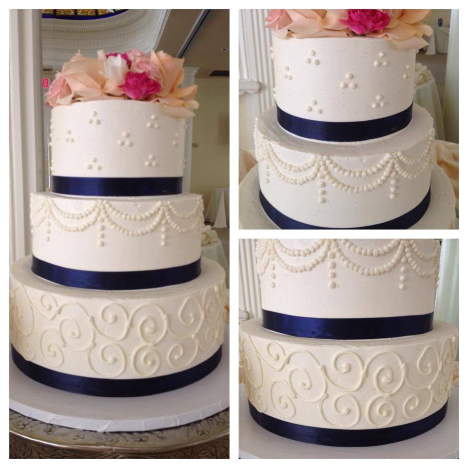 Blue and Pink Buttercream Wedding Cakes