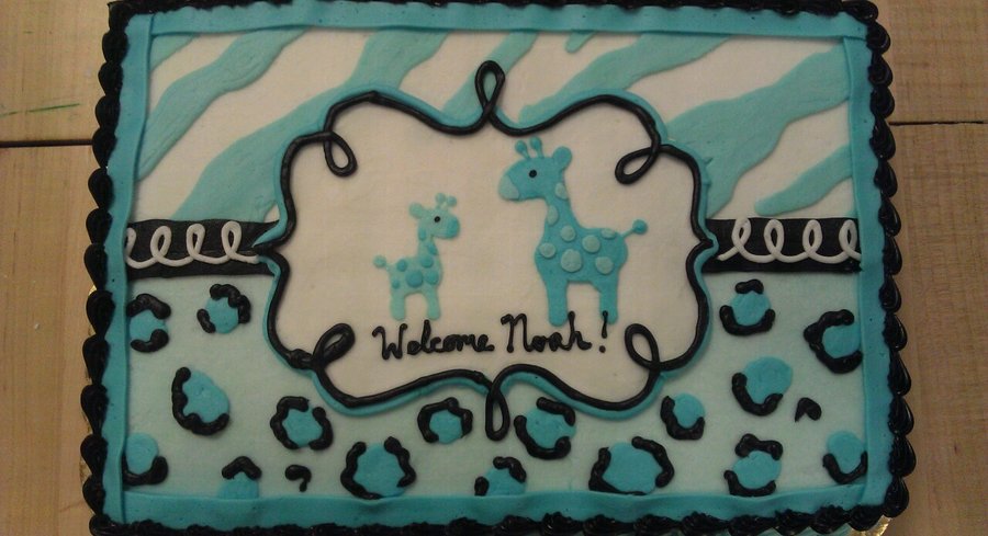 Blue Giraffe Baby Shower Sheet Cake