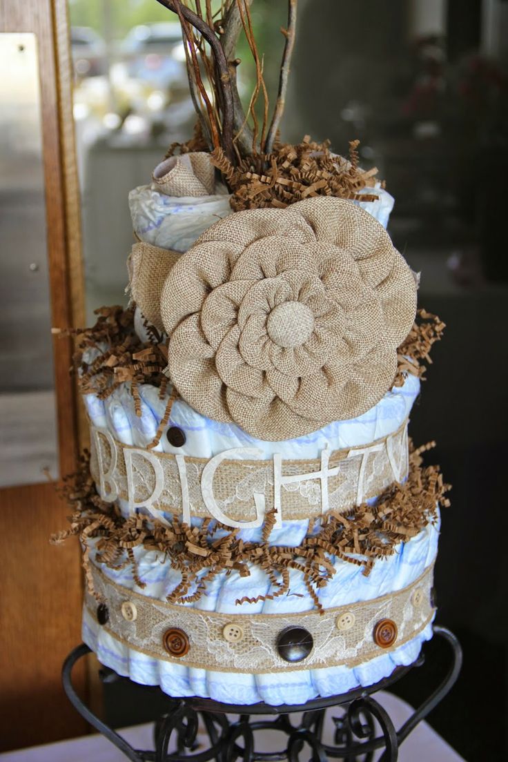 Burlap Baby Shower Diaper Cake