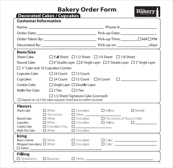 Cake Order Form Template