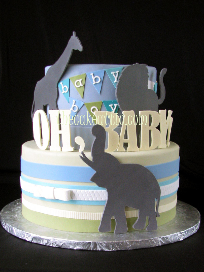 Elephant and Giraffe Baby Shower Cake