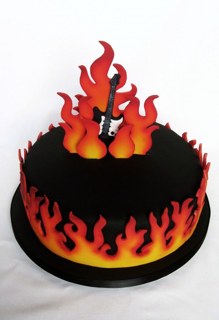 Flaming Guitar Birthday Cake