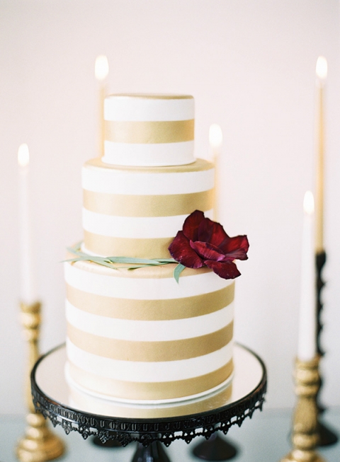 Gold Wedding Cake with Fall Flowers Pictures