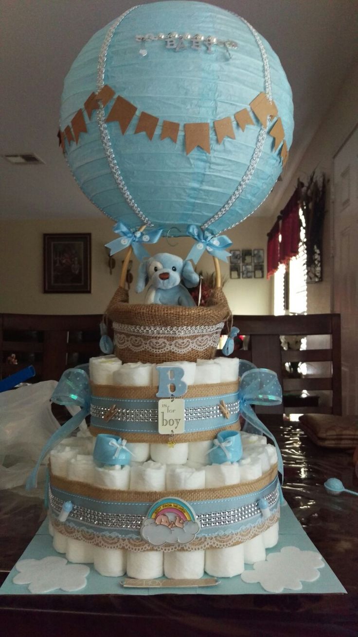 Hot Air Balloon Baby Shower Diaper Cake Boy