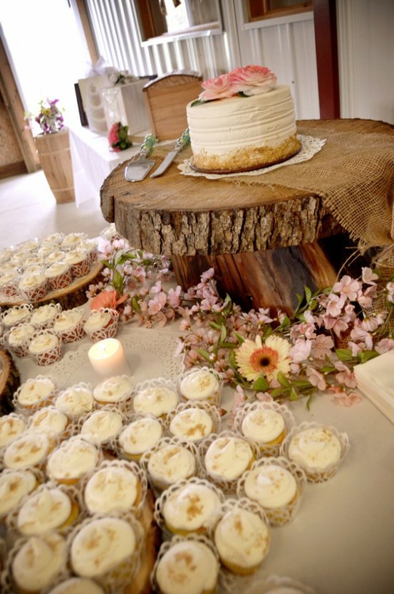 Rustic Wedding Cake and Cupcake Display