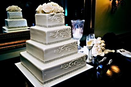 Silver and White Square Wedding Cake