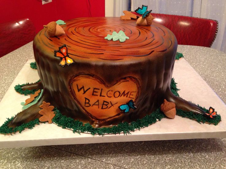 Tree Stump Baby Shower Cake