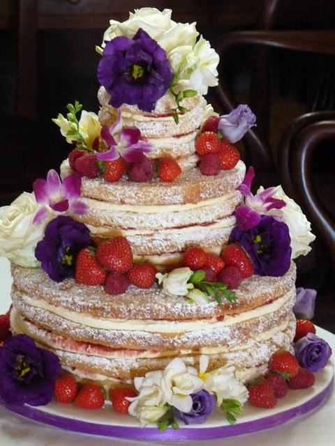 Wedding Cake with Fruit and Flowers