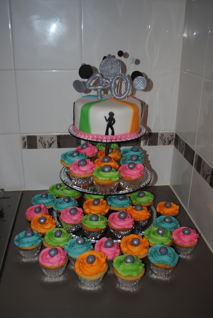 70s Disco Party Theme Cake and Cupcakes