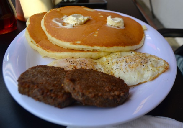 Bacon Pancake with Sausage and Egg Breakfast