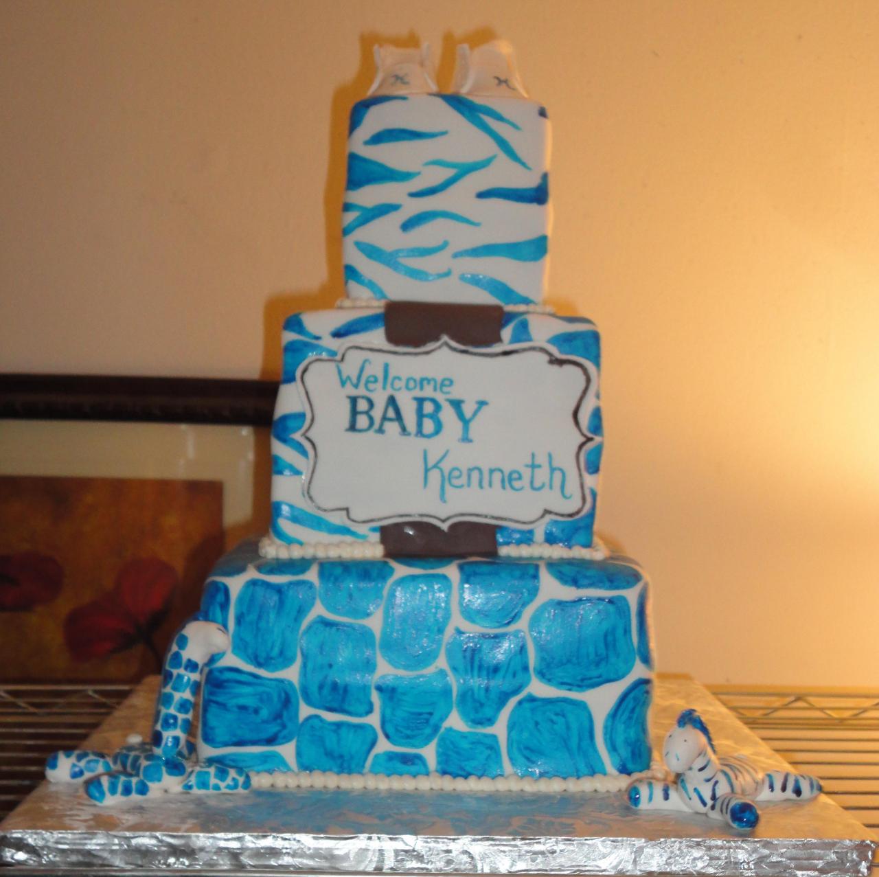 Blue Zebra Baby Shower Giraffe Cake