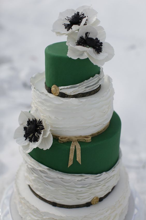 Emerald Green and Gold Wedding Cake