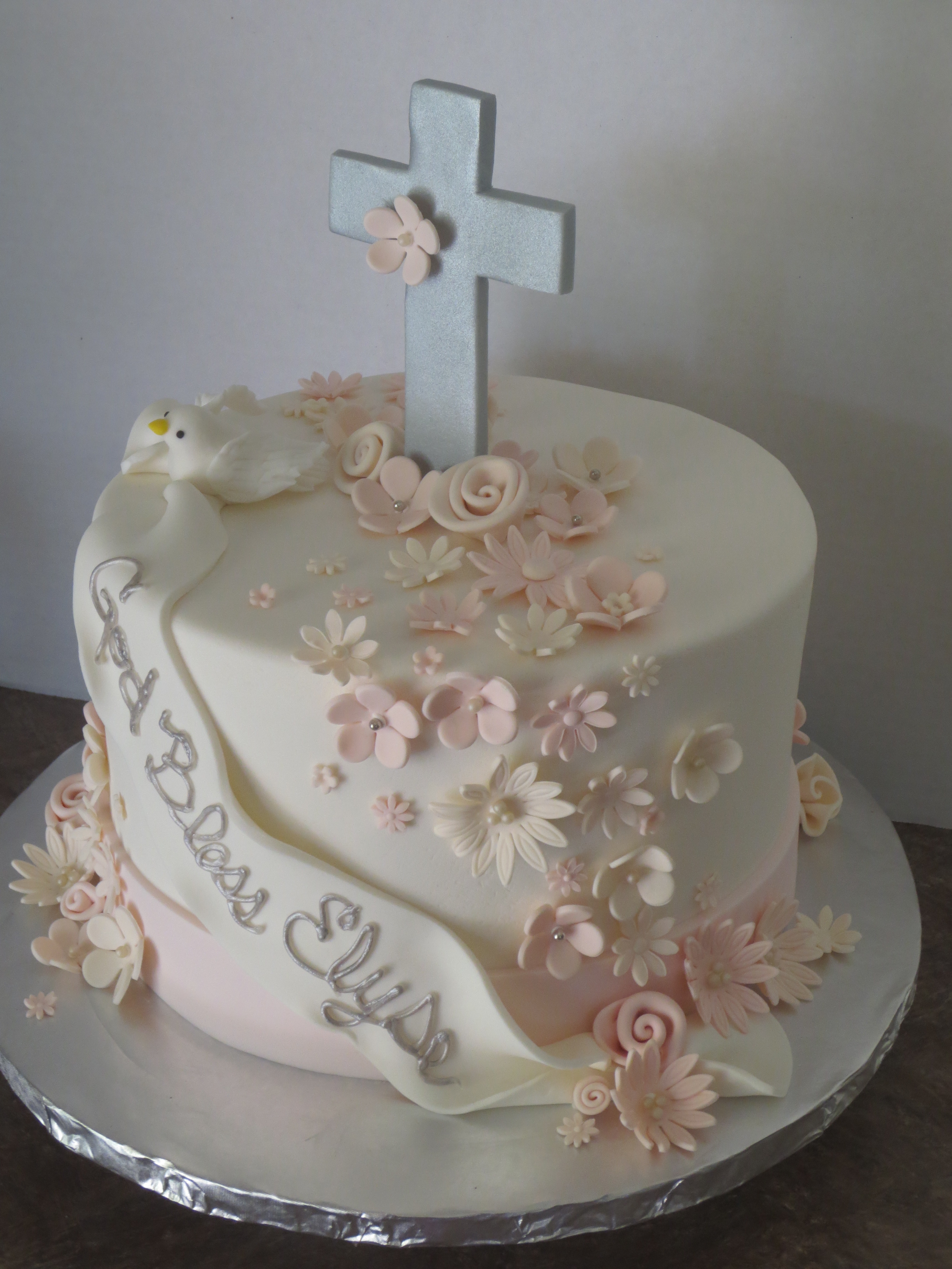 Girl Baptism Cake with Flowers