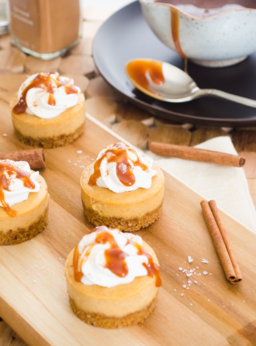 Mini Salted Caramel Pumpkin Cheesecakes