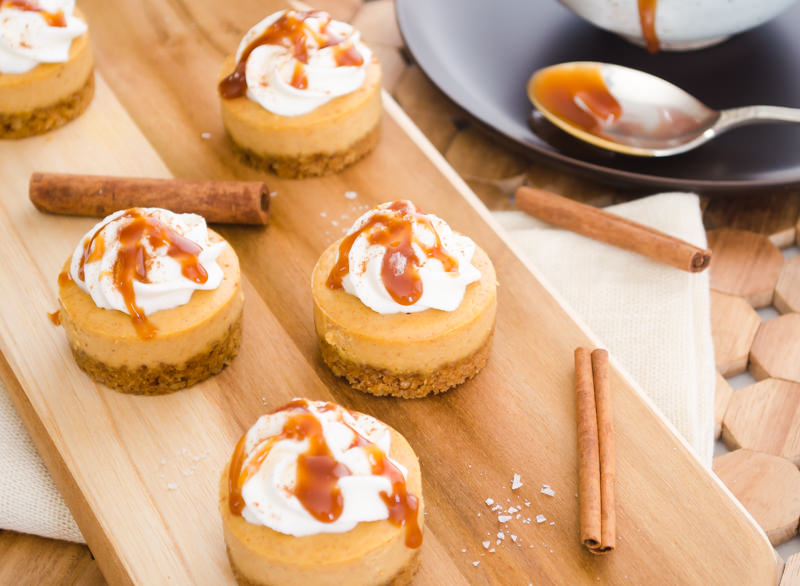 Mini Salted Caramel Pumpkin Cheesecakes