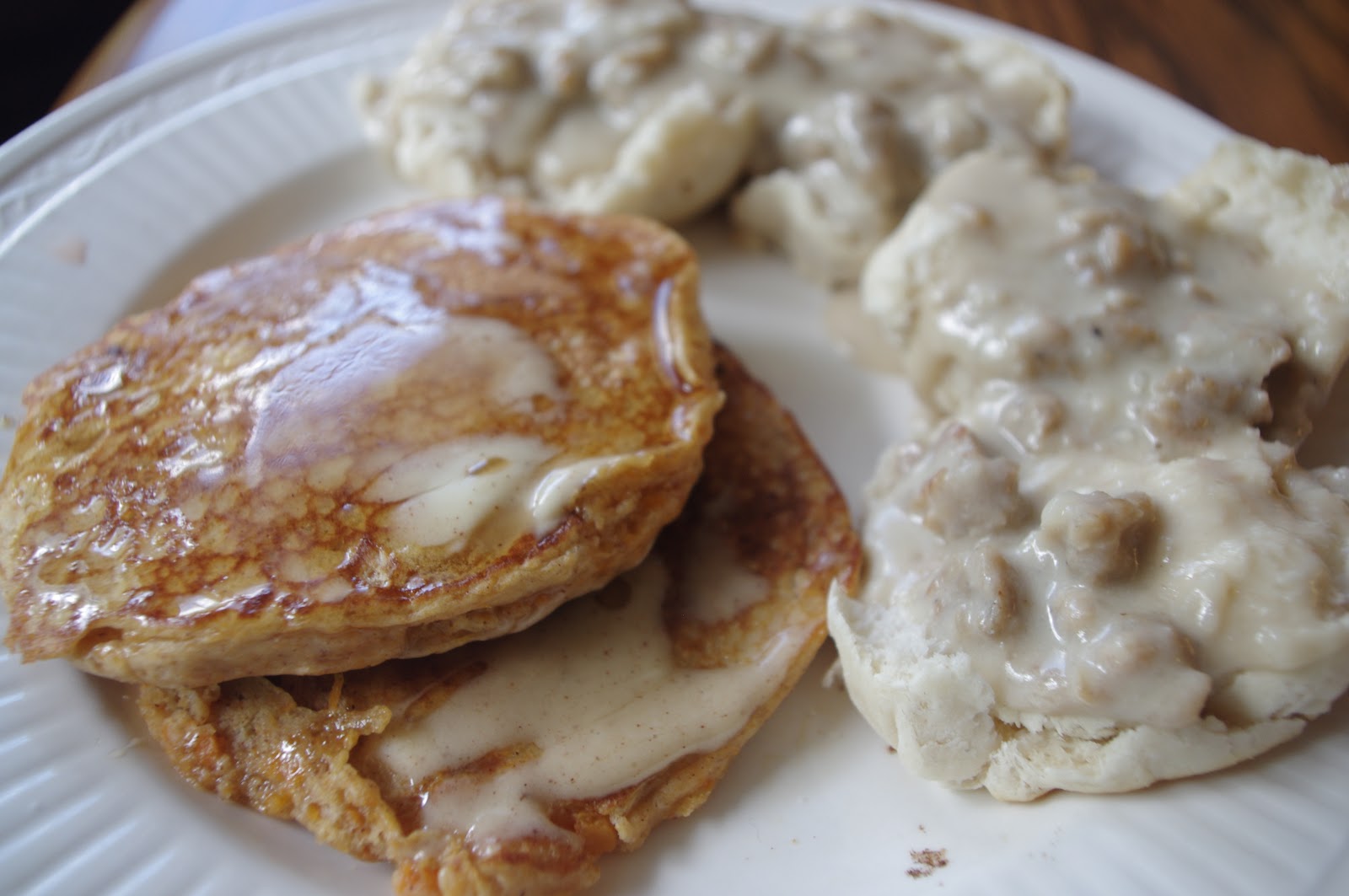 Pancake Eggs Sausage and Gravy