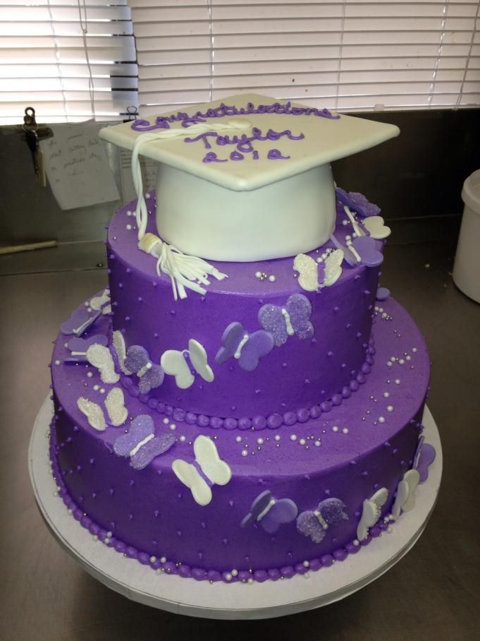 Purple and White Graduation Cake