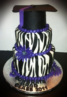 Purple Zebra Graduation Cake