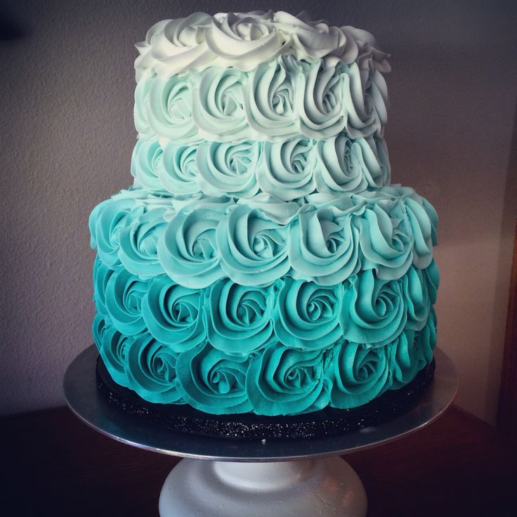 Teal 2 Tier Ombre Cake