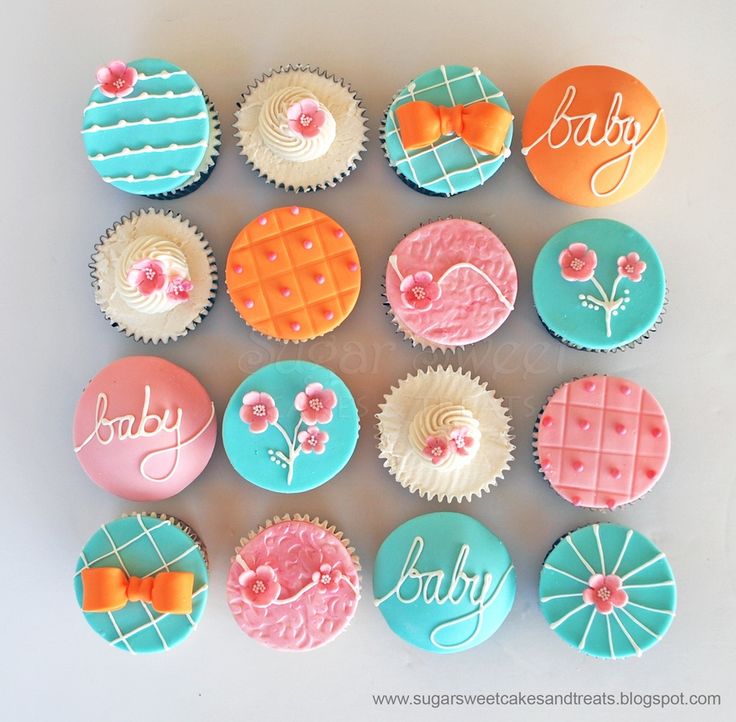 Turquoise and Pink Baby Shower Cupcakes