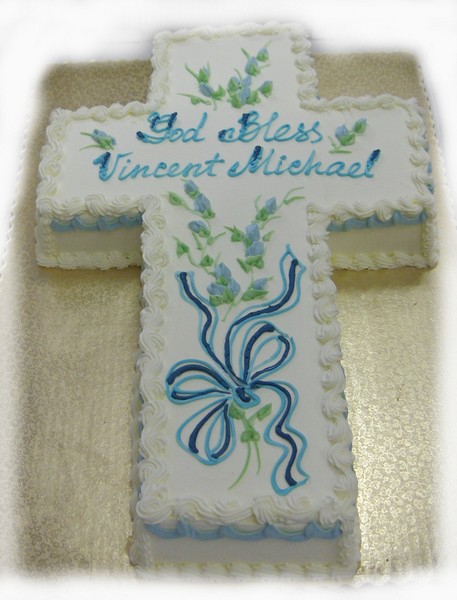 Baby Boy Baptism Cross Cake