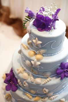 Beach Themed Wedding Cake Purple