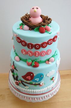 Berry Bird Baby Shower Cake