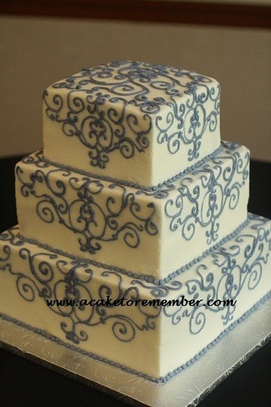 Blue Wedding Cake with Scrolls