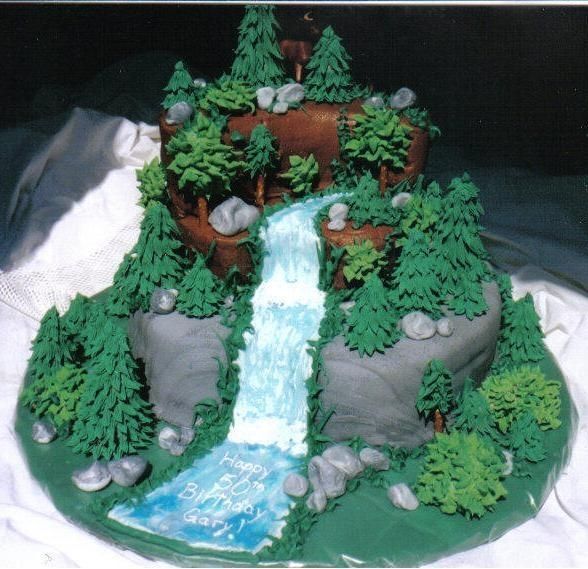 Cake with Waterfall and Trees