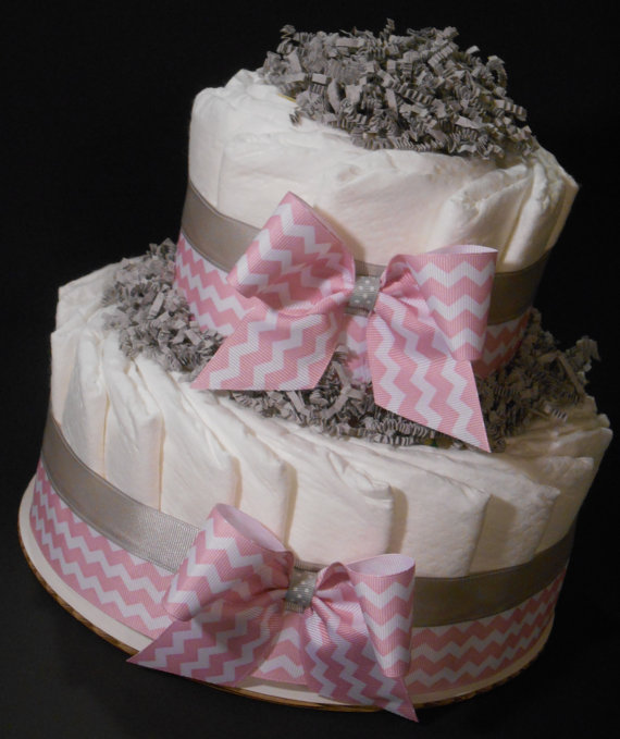 Chevron Baby Girl Diaper Cake