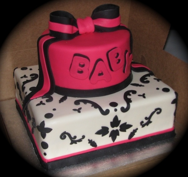 Damask Baby Shower Cake