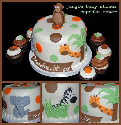 Jungle Theme Baby Shower Cake and Cupcakes