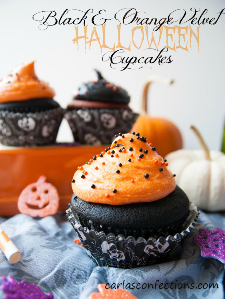 Orange and Black Velvet Halloween Cupcakes