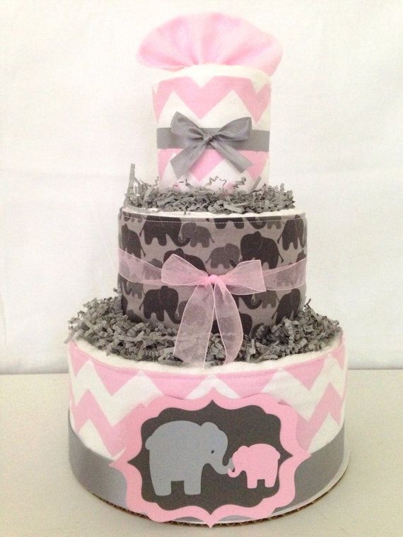 Pink and Gray Elephant Baby Shower Cake