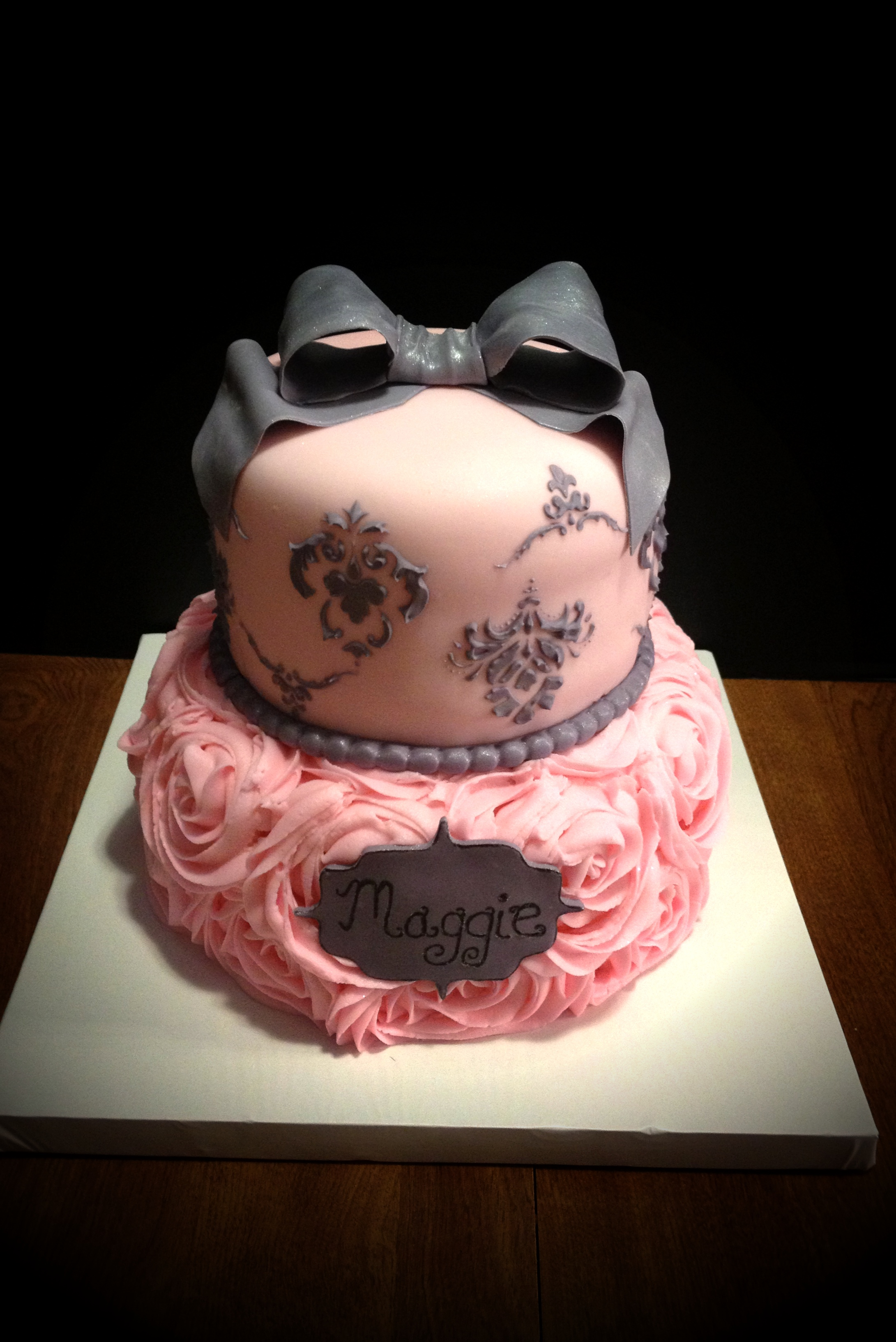 Pink and Grey Baby Shower Cake