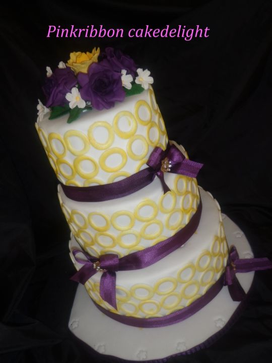 Purple and Yellow Themed Wedding Cake