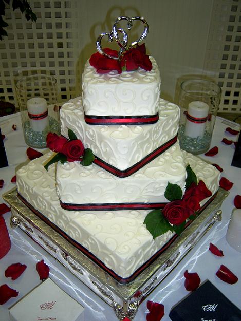 Red and Black Square Wedding Cake