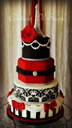 Red and White Paris Theme Wedding Cakes